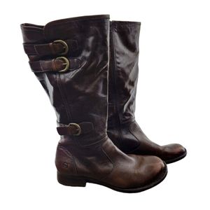 Born Women's Tall Brown Leather Riding Boots Size 9.5 With Buckles and Zipper